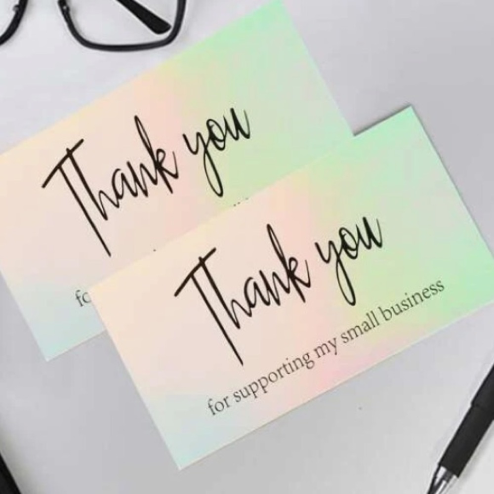 50 PK Metallic Rainbow Thank You Cards / Package Inserts 50 Pk - Picture 3 of 7